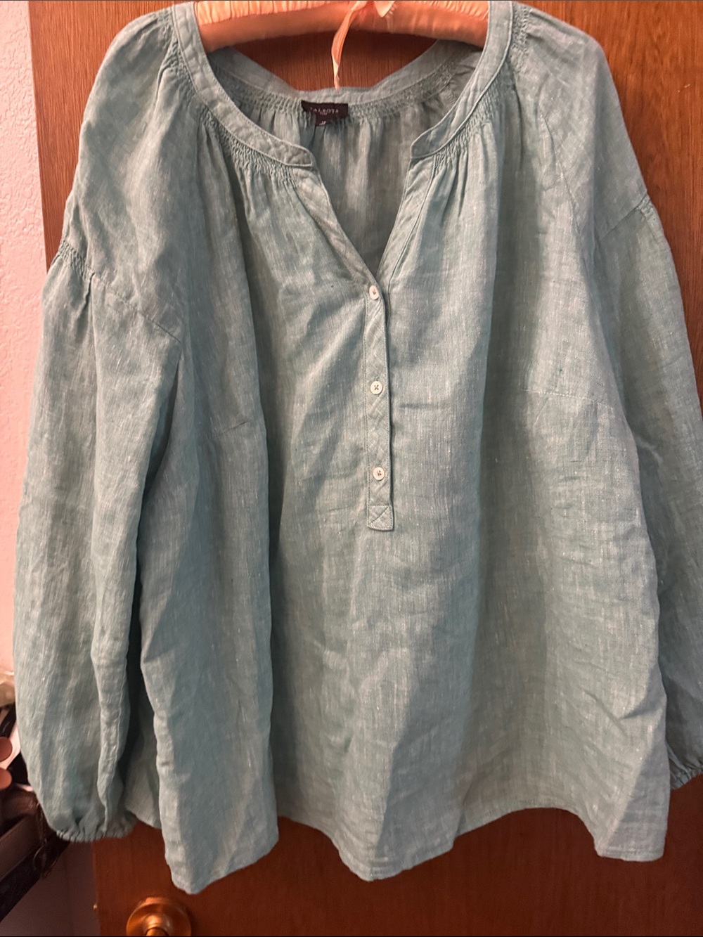 Talbots Mint Green Linen Henley Blouse